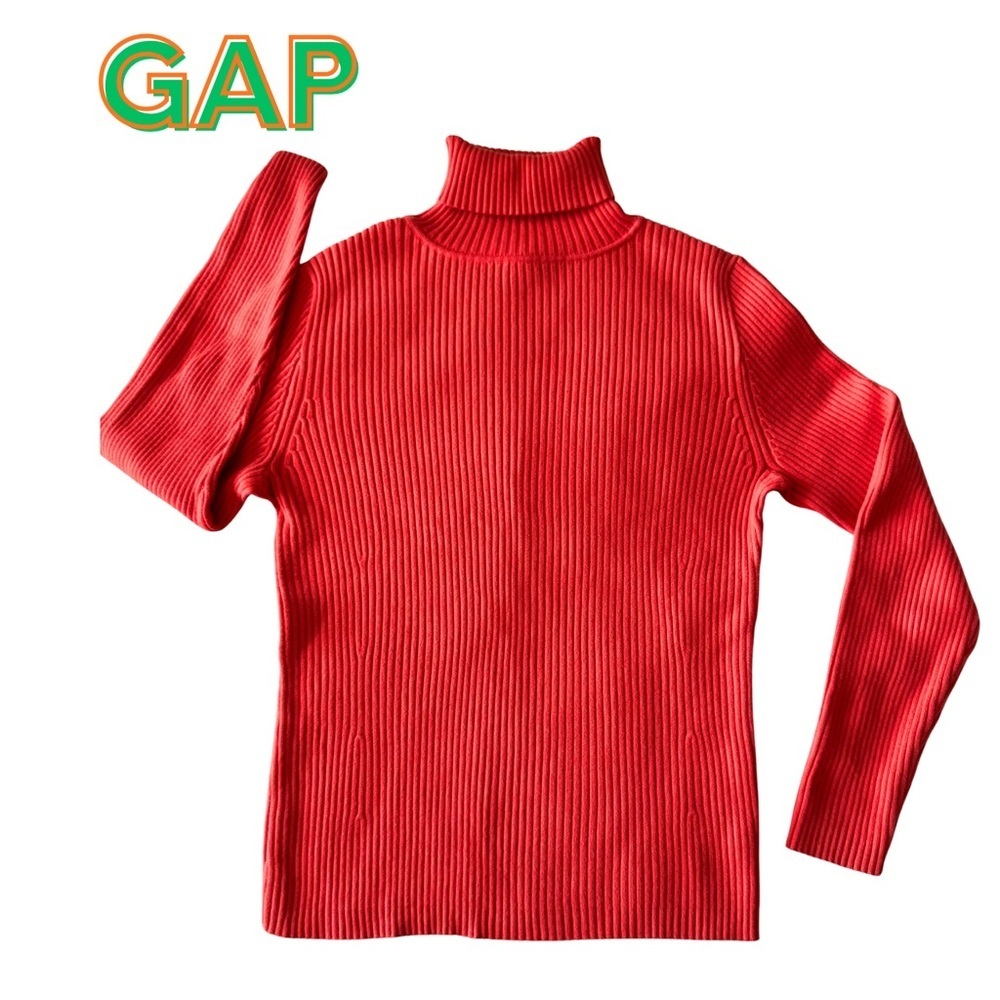 Vintage Gap Orange Ribbed Turtleneck Sweater Long Sleeve Chunky Knit Size L